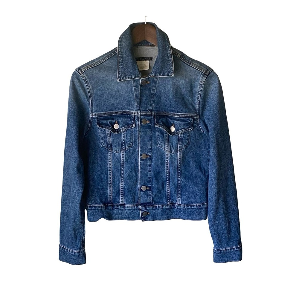 Theory Denim Jacket Ethel Blue Made Italy Cropped Trucker Size L